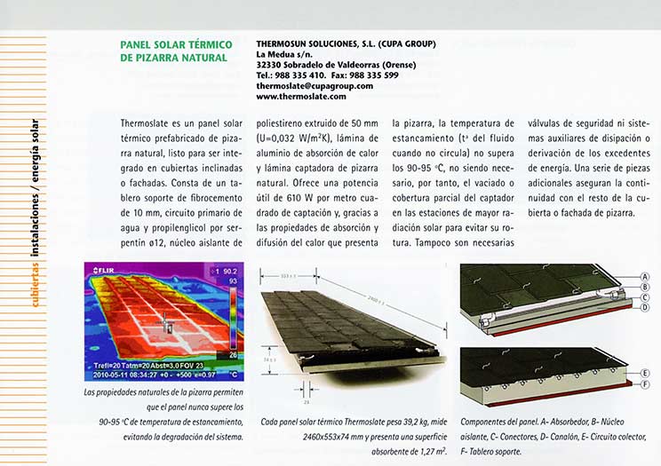 Ficha tipo:  Panel solar térmico de pizarra natural de Thermosun Soluciones.