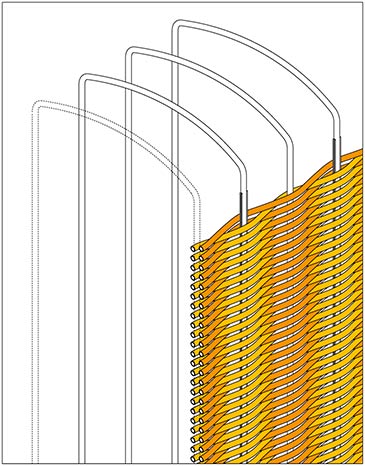  La subestructura de las cestas está formada por unos bastidores de tubo de acero, siendo el trenzado con tubería flexible lo que le da rigidez y unidad al conjunto.