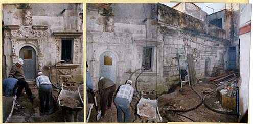  En ambos patios se tuvo que demoler volúmenes añadidos que desfiguraban el vacío original, incluso invadiendo elementos históricos, como la antigua muralla que cierra el patio trasero, al que pertenecen estas imágenes. 