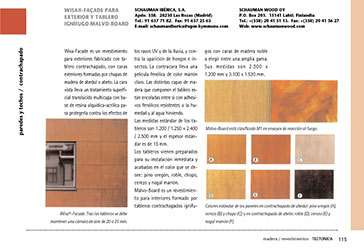 paneles y techos / contrachapado: Wisa Faade para exterior y Tablero Ignífugo Malvo Board, de Schauman Ibérica, S.A.