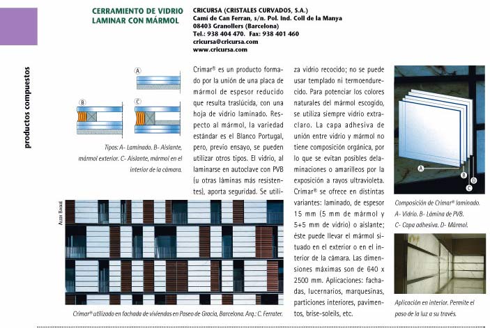 Ficha tipo: Cerramiento de vidrio laminar con mármol de Cricursa (Cristales Curvados, S.A.)