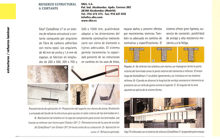 Ficha tipo:  Refuerzo estructural a cortante de la empresa Sika, S.A.