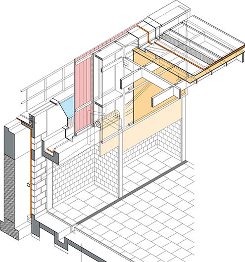  Axonometría constructiva de la nave del mercado.