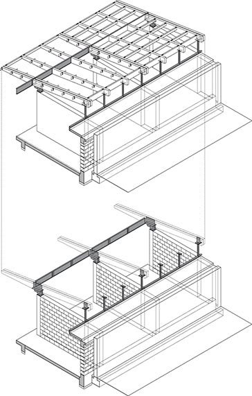  Axonometría constructiva de la galería de tiendas.