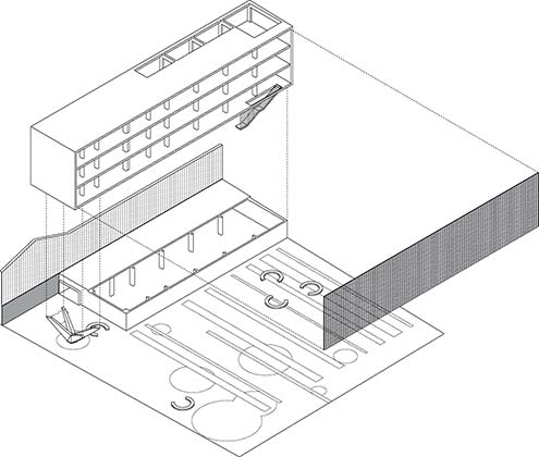  El edificio se separa de la medianera de atrás formando una embocadura hacia el acceso principal.