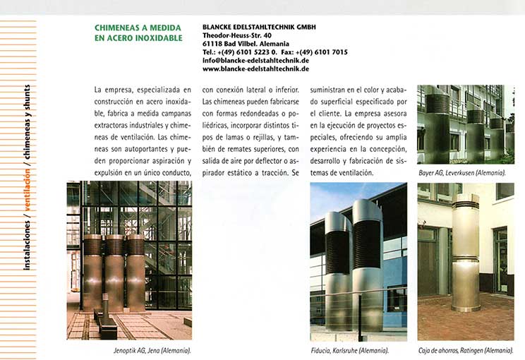 Ficha tipo:  Chimeneas a medida de acero inoxidable de Blancke Edelstahltechnik